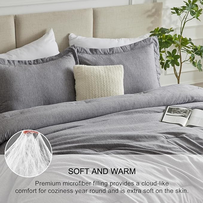 CozyLux Twin/Twin XL Comforter Set Dorm Bedding - 2 Pieces Grey Twin Extra Long Soft Luxury Cationic Dyeing Comforter for College, Gray Breathable Bed Sets with 1 Comforter and 1 Pillow Sham - LeafyLoom