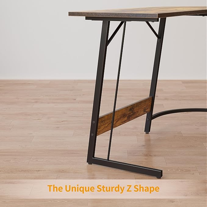 BANTI L Shaped Gaming Computer Office Desk, 67" Corner Desk with Monitor Stand for Home Office Study Writing Workstation, Rustic Brown - LeafyLoom