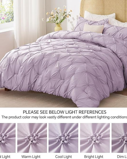 BEDELITE Light Purple Twin Comforter Set for Girls - 2 Peices Boho Pintuck Bedding Comforter Sets, Lightweight Soft & Warm Twin Bedding Sets with 1 Pillowcase for All Season - LeafyLoom