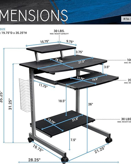 Techni Mobili Compact Computer Cart with Storage, Espresso - LeafyLoom