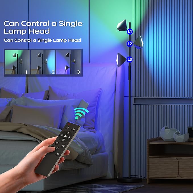 RGBCW Floor Lamp, 36W Color Changing LED Tree Floor Lamp, Stepless Dimmable Tall Standing Lamp with Remote & Touch Control, 2700K-6500K Modern Floor Lamps for Living Room, Bedroom, Gaming Room,Office - LeafyLoom