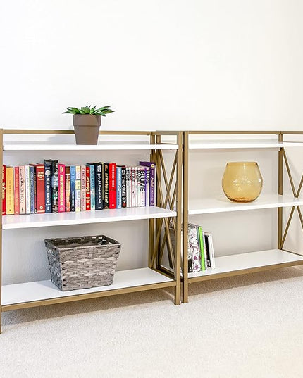 Leick Home 9261-WTGL Claudette Mixed Metal and Wood Bookshelf, White/gold - LeafyLoom