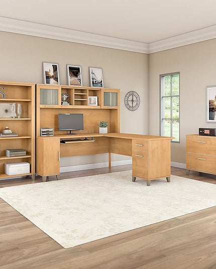 Bush Furniture Somerset 2 Drawer Lateral File Cabinet | Letter, Legal, and A4-size Document Storage for Home Office, 30W x 17D x 29H, Maple Cross - LeafyLoom