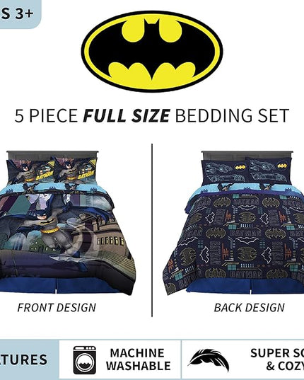 Franco Kids Bedding Super Soft Comforter and Sheet Set, 5 Piece Full Size, Batman - LeafyLoom