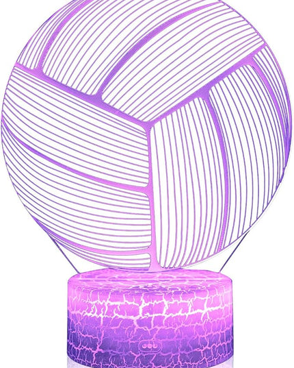 Volleyball 3D Illusion Night Light,16 Colors Changing Touch Switch & Remote Control,Acrylic Flat & ABS White Crack Base &USB Cable Table Lamp - LeafyLoom