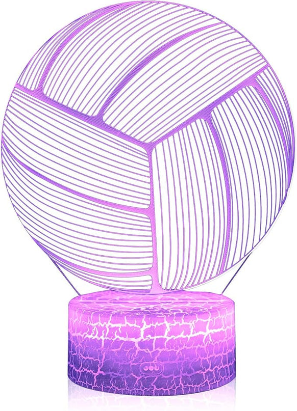 Volleyball 3D Illusion Night Light,16 Colors Changing Touch Switch & Remote Control,Acrylic Flat & ABS White Crack Base &USB Cable Table Lamp - LeafyLoom
