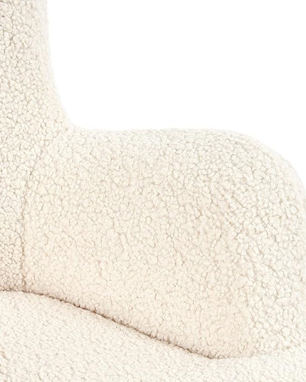 Yaheetech Boucle Vanity Chair, Modern Fluffy Accent Chair, Armchair with High Back and Wood-Tone Metal Legs, Downy Barrel Chair Soft Backrest for Living Room Bedroom Home Office, Ivory - LeafyLoom