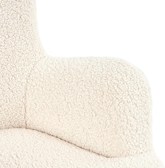 Yaheetech Boucle Vanity Chair, Modern Fluffy Accent Chair, Armchair with High Back and Wood-Tone Metal Legs, Downy Barrel Chair Soft Backrest for Living Room Bedroom Home Office, Ivory - LeafyLoom