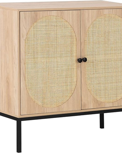 XIAO WEI Sideboard with Handmade Natural Rattan Doors, Rattan Cabinet Console Table Storage Cabinet Buffet Cabinet, for Kitchen, Living Room, Hallway, Entryway, Natural - LeafyLoom