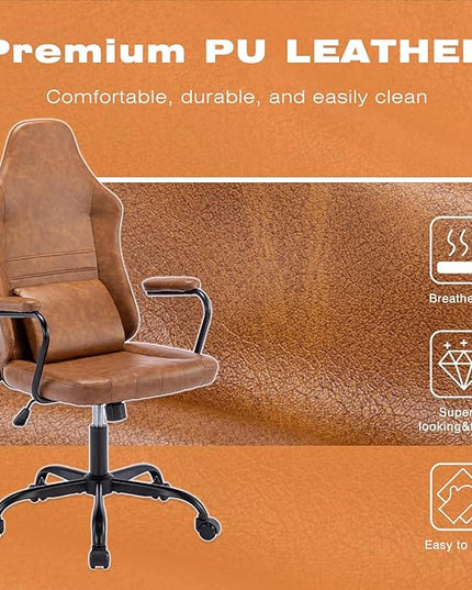 Executive Office Chair, Home Office Desk Chair, High Back PU Leather Desk Chair, 360° Swivel Computer Chair, Height Adjustable Tilt Vanity Task Chair for Office, Reading Meeting Room - LeafyLoom