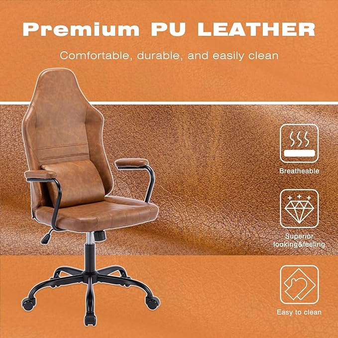 Executive Office Chair, Home Office Desk Chair, High Back PU Leather Desk Chair, 360° Swivel Computer Chair, Height Adjustable Tilt Vanity Task Chair for Office, Reading Meeting Room - LeafyLoom