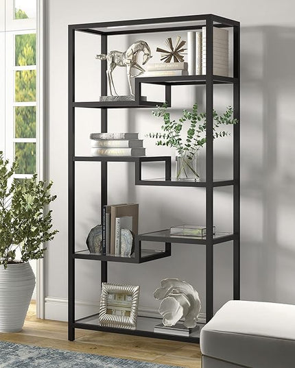 Johann 68'' Tall, Rectangular 8 shelves Bookcase in Satin Nickel - LeafyLoom