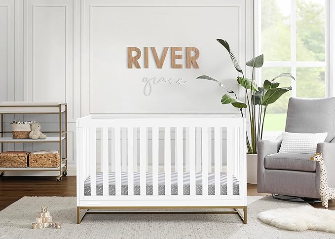 Delta Children Jade 4-in-1 Convertible Crib - Greenguard Gold Certified, Bianca White/Bronze - LeafyLoom