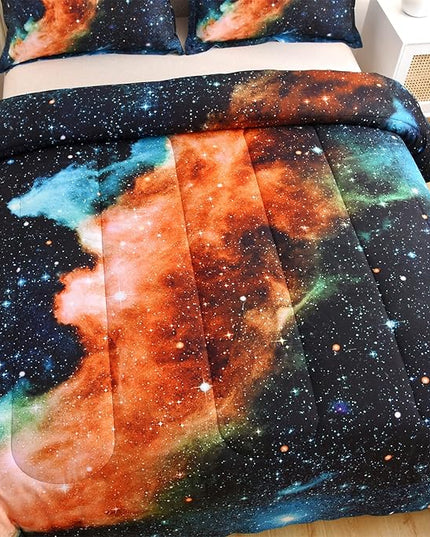 A Nice Night Black and Blue Galaxy Bedding Sets 3D Printed Cloud Quilt Comforter Sets with 2 Bedroom Pillow Covers Twin Size - LeafyLoom