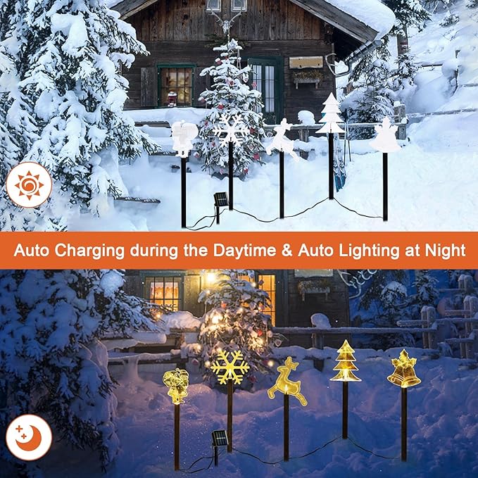BRIGHTDECK Solar Christmas Pathway Lights Outdoor Decorations, Landscape Lights Waterproof Led Garden Stake Lights for Walkway Yard Lawn Porch Holiday Decor 5-Pack BRIGHTDECK