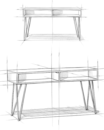 SIMPLIHOME Hunter SOLID WOOD and Metal 55 inch Wide Mid Century Modern Console Sofa Entryway Table in Natural with Storage, 2 Shelves, for the Living Room, Entryway and Bedroom - LeafyLoom