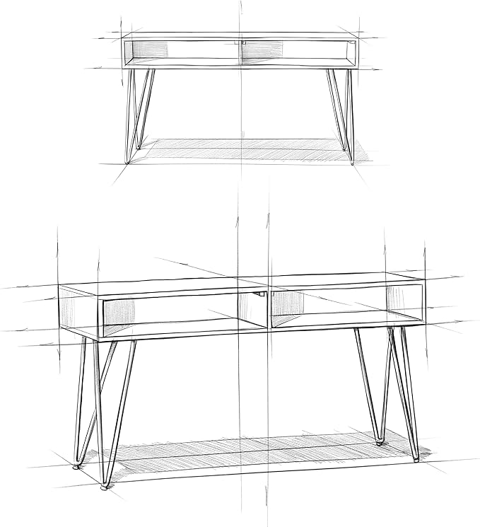 SIMPLIHOME Hunter SOLID WOOD and Metal 55 inch Wide Mid Century Modern Console Sofa Entryway Table in Natural with Storage, 2 Shelves, for the Living Room, Entryway and Bedroom - LeafyLoom