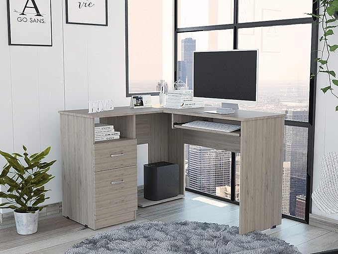NicBex Kimberly-DW-00011-LWJ Home Office Desks, 47.2"x41.3"x47.2", Light Gray - LeafyLoom