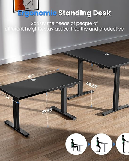 Electric Standing Desk Adjustable - 48 x 24 Inch Sit Stand up Desk with Cable Management - 3 Memory Preset Adjustable Height Desk Computer Home Office Desk - LeafyLoom