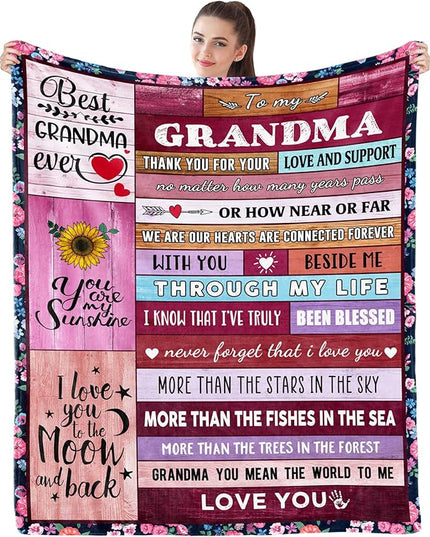 Grandma Gifts from Grandchildren to My Grandma Blanket from Granddaughter Grandson Great Nana Birthday Gifts from Grandkids Mothers Day Christmas Valentines Gift for Grandmother 80"x60" - LeafyLoom