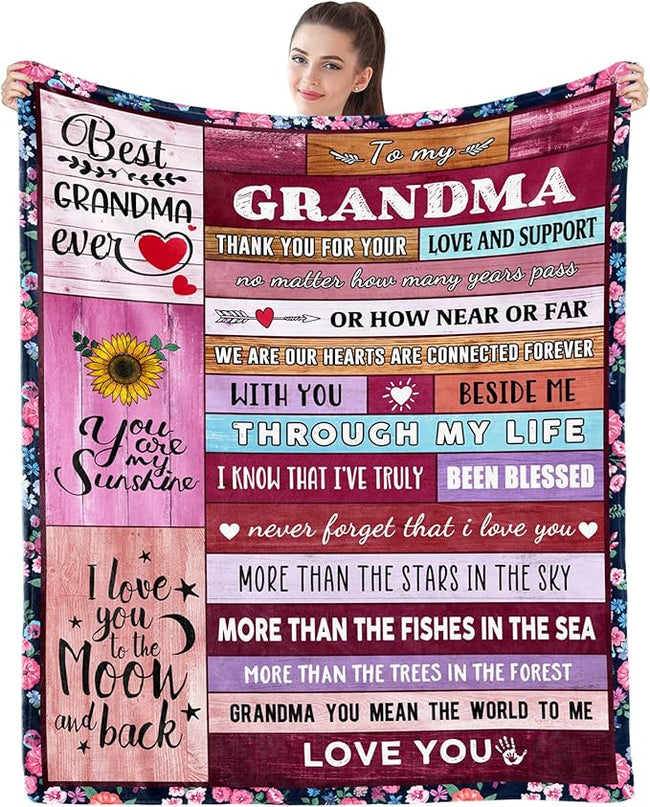 Grandma Gifts from Grandchildren to My Grandma Blanket from Granddaughter Grandson Great Nana Birthday Gifts from Grandkids Mothers Day Christmas Valentines Gift for Grandmother 80"x60" - LeafyLoom