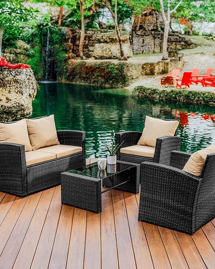 Nestl Wicker Outdoor Furniture Set - 4 Piece Patio Set (Grey/Beige) - LeafyLoom