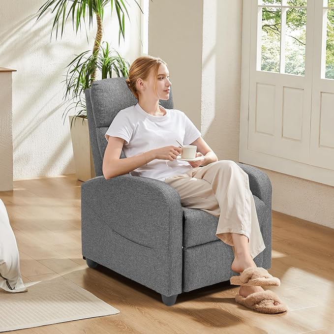 SMUG Recliner Chair Massage Reclining for Adults, Comfortable Fabric Recliner Adjustable Home Theater Seating Lounge with Padded Seat Backrest, Small Recliners for Living Room, Bedroom (Deep Grey) - LeafyLoom