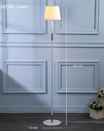O'Bright Velum Floor Lamp - Elegant Linen Shade, Pull Chain Switch, Luxury Gold Handle, Modern Minimalist Design - Perfect for Living Room, Bedroom, Office - White - LeafyLoom