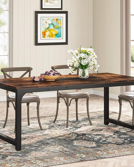 78.7 Inch X-Large Dining Table Rectangular Kitchen Furniture for 6 to 8 People, Brown - LeafyLoom