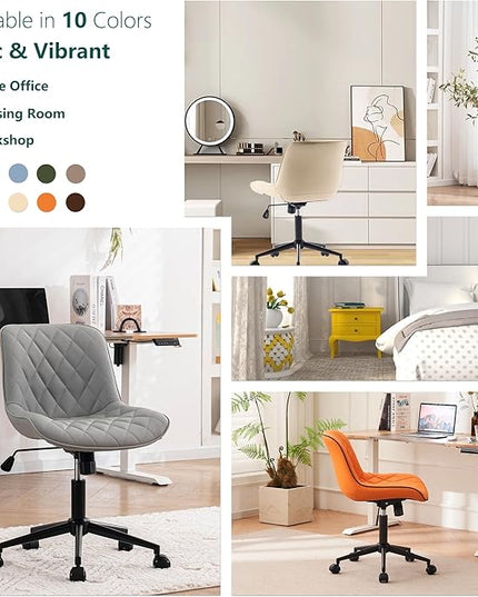 YOUNUOKE Comfortable Desk Chair, Home Office Chairs with Wheels, Armless Samll Comfy Vanity Chairs, PU Leather Computer Task Work Desk Chairs, Gery - LeafyLoom