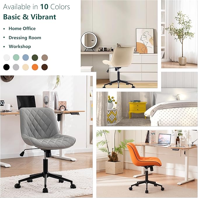 YOUNUOKE Comfortable Desk Chair, Home Office Chairs with Wheels, Armless Samll Comfy Vanity Chairs, PU Leather Computer Task Work Desk Chairs, Gery - LeafyLoom