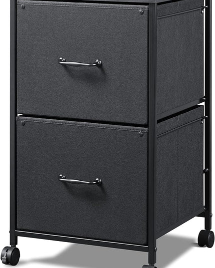 DEVAISE 2 Drawer Mobile File Cabinet, Rolling Printer Stand, Fabric Vertical Filing Cabinet fits A4 or Letter Size for Home Office, Black - LeafyLoom