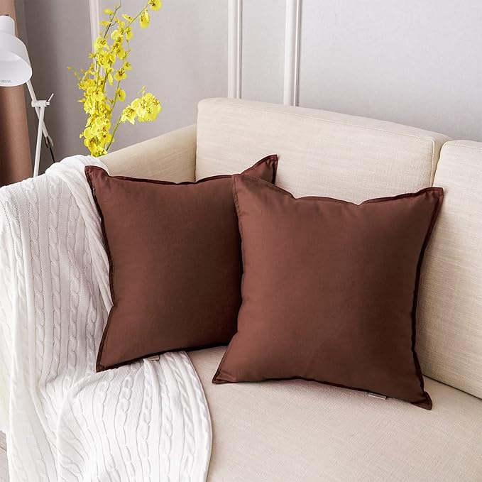 Jeanerlor 18"x18" Solid Cotton Linen Decoration Throw Pillow Case with Zipper Euro Sham Cushion Case Cool Pillow Cover Delicate Decorative Pillowcase for Chair/Bed/Couch,2 Packs, Reddish Brown - LeafyLoom