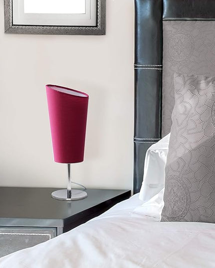 Simple Designs LT2061-PNK Mini Chrome Angled Fabric Shade Table Lamp, Pink - LeafyLoom