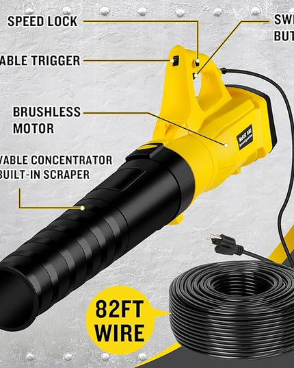 Leaf Blower, 3000W High Power Turbine Handheld Electric Leaf Blower, with 82 feet Extra Long Power Cord, 6-Gear Wind Speed Regulation, for Lawn Care, Yard, Garage, Patio, Blowing Leaves and Snow - LeafyLoom