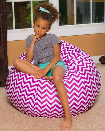 Posh Creations Bean Bag Chair for Kids, Teens, and Adults Includes Removable and Machine Washable Cover, Pattern Chevron Purple and White, 38in - Large - LeafyLoom