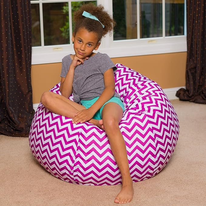 Posh Creations Bean Bag Chair for Kids, Teens, and Adults Includes Removable and Machine Washable Cover, Pattern Chevron Purple and White, 38in - Large - LeafyLoom