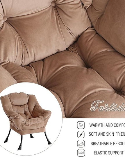 Lazy Chair with Ottoman, Modern Chair with Folding Footrest, Lounge Accent Chair, Comfortable Reading Chair, Oversized Armchairs for Bedroom, Study, Living Room, Courtyard (Khaki) - LeafyLoom
