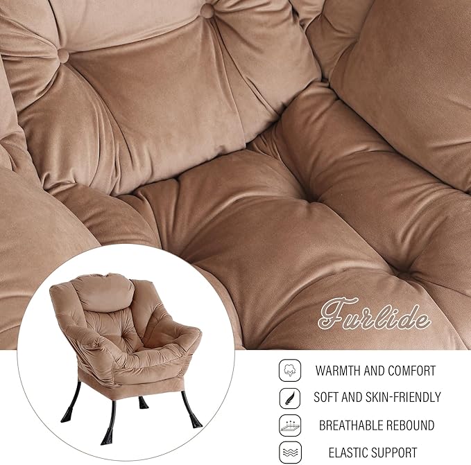 Lazy Chair with Ottoman, Modern Chair with Folding Footrest, Lounge Accent Chair, Comfortable Reading Chair, Oversized Armchairs for Bedroom, Study, Living Room, Courtyard (Khaki) - LeafyLoom