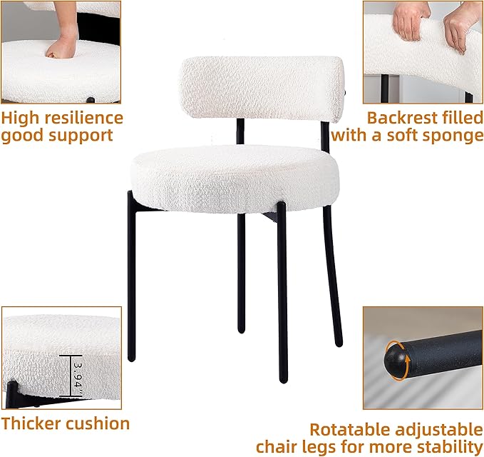DYHOME White Dining Chair One Chair for Kitchen Dining Room Dining Table,Upholstered Boucle Dining Chair with Black Metal Legs,Accent Dining Side Chair - LeafyLoom