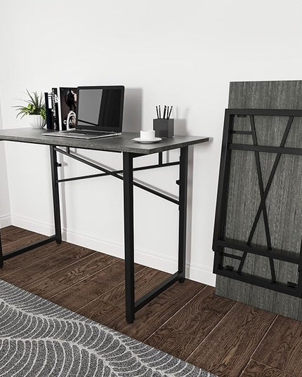 47 Inch Foldable Computer Desk, Folding Space-Saving Home Office Table, Study Writing Gaming Workstation for Small Space, No Assembly Needed,Grey Oak - LeafyLoom