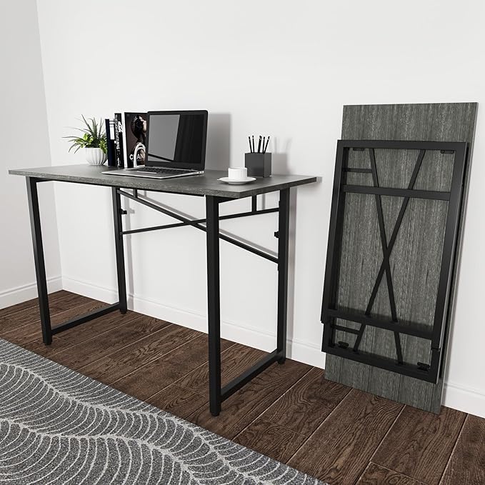 47 Inch Foldable Computer Desk, Folding Space-Saving Home Office Table, Study Writing Gaming Workstation for Small Space, No Assembly Needed,Grey Oak - LeafyLoom