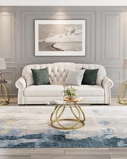 O&K FURNITURE Gold Coffee Table, Modern Round Glass Coffee Table for Living Room with Ring-Shaped Frames, Gold Glass Table for Home&Office,Gold Finish, 1PC - LeafyLoom