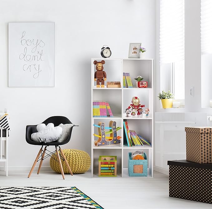 PACHIRA E-Commerce US Storage Cabinet 8-Cube, White Bookcase with Wooden Frame, Open Closet Standing Nursery Book Shelving Organizer Fits 11 Inch Storage Bin - LeafyLoom