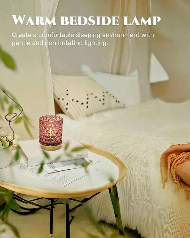 Battery Operated Table Lamp with Timer, 4.7" Tall Round Small Lamps, Cordless Crystal Night Light,Battery Powered Bedside Lamp, for Corner/Living Room/Bedroom/Tabletop, Purple - LeafyLoom