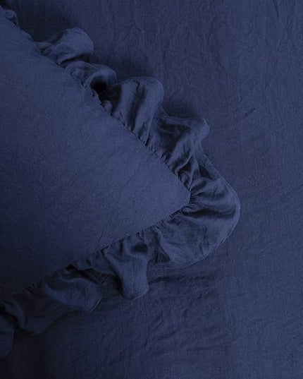 Lush Decor Reyna Ruffle Comforter Set - 3 Piece Cozy Ruffled Bedding Set - Timeless Elegance and Comfort for Bedroom - King, Navy - LeafyLoom