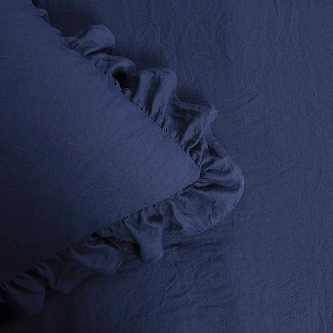 Lush Decor Reyna Ruffle Comforter Set - 3 Piece Cozy Ruffled Bedding Set - Timeless Elegance and Comfort for Bedroom - King, Navy - LeafyLoom