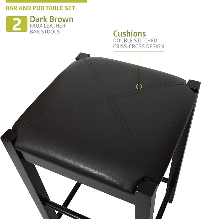 Pearington Remington High Top Counter Height Bar and Pub Table Set with 2 Chairs, Brown - LeafyLoom