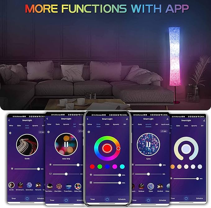 BLUEYE Smart Floor Lamp, Similar to Fabric Shade, 64'' Standing Lamps for Bedroom, APP & Remote, RGBCW 2700K-6500K, 2 X 60W Equivalent, No Hub Required,Compatible with Alexa Google Assistant - LeafyLoom