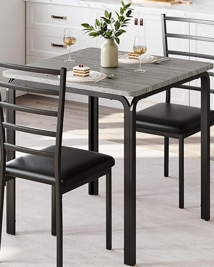 IDEALHOUSE Dining Table for 2, Small Table and Chairs Set of 2, Dinette Set for 2, Square Dinner Table Set, 3 Piece Kitchen & Dining Room Sets for Small Space (Grey, Dining Table with 2Chairs) - LeafyLoom